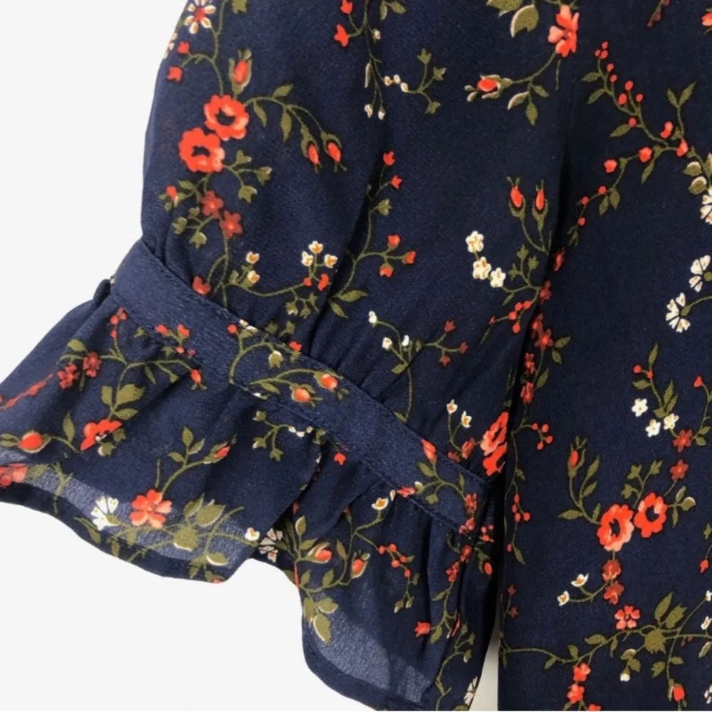 NWOT Madewell 100% silk navy floral puff sleeve blouse size 4 liberty